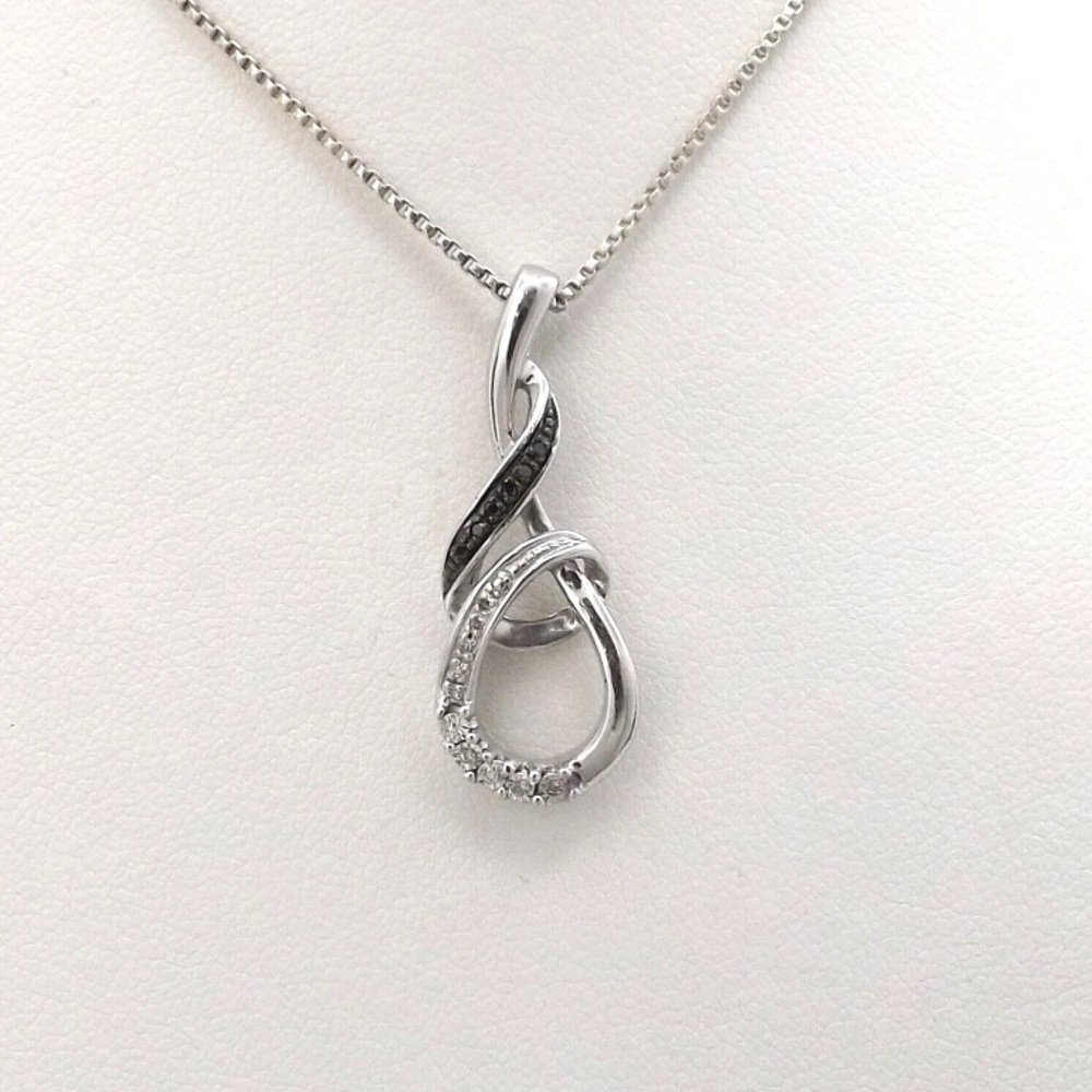 1/5 Carat Black & White Diamond Teardrop Pendant 925 Sterling Silver Necklace